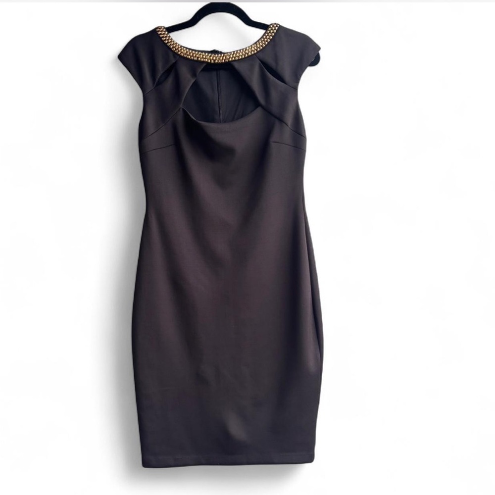 Sangria Black Cocktail Dress with Studded Collar